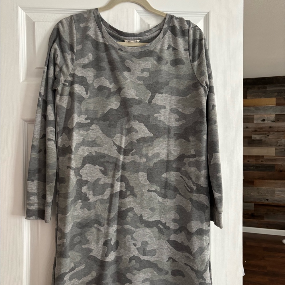 Gray Camouflage Long Sleeve Sweater Dress
